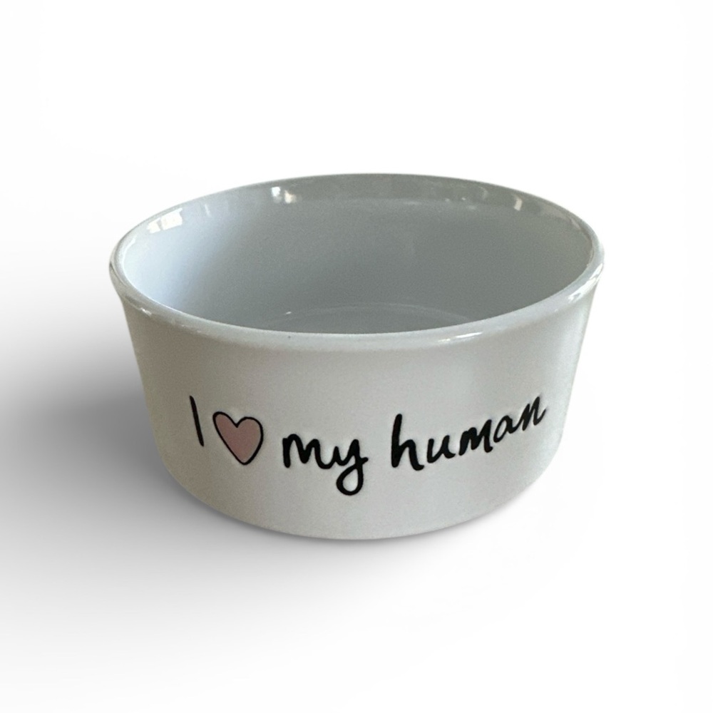 Eccolo Dayna Lee collection I love my human ceramic pet food dish NWOT